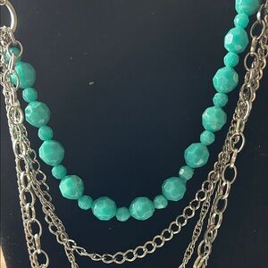 Multi layered Turquoise Beaded Chain Necklace #2172